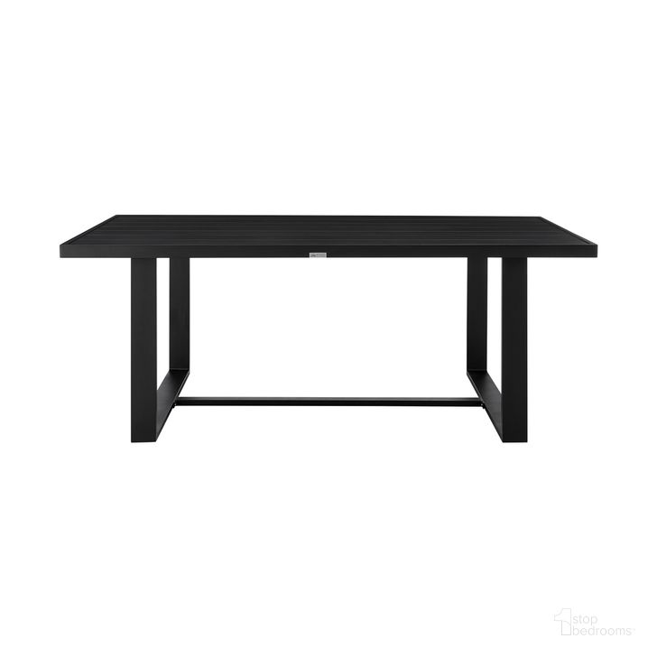 The appearance of Alegria Outdoor Patio Dining Table In Black designed by Armen Living in the modern / contemporary interior design. This black piece of furniture  was selected by 1StopBedrooms from Alegria Collection to add a touch of cosiness and style into your home. Sku: LCAFDIBL. Material: Aluminum. Product Type: Outdoor Dining Table. Size: 79". Image1