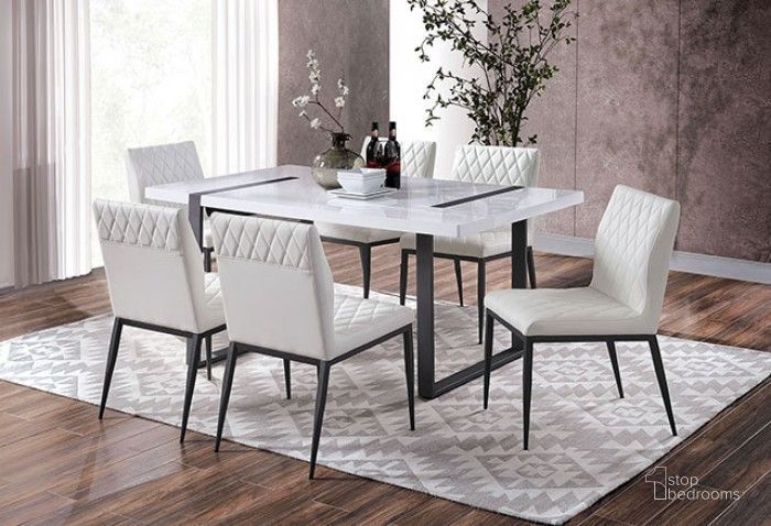 The appearance of Alessia White And Black Dining Room Set designed by Furniture of America in the transitional interior design. This white piece of furniture  was selected by 1StopBedrooms from Alessia Collection to add a touch of cosiness and style into your home. Sku: FOA3769T;FOA3799SC-2PK. Material: Wood. Product Type: Dining Room Set. Size: 38". Image1