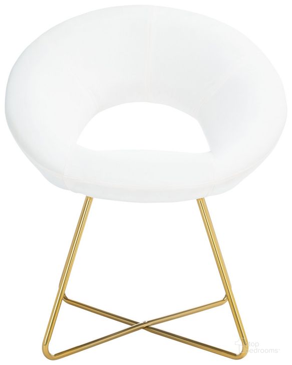 The appearance of Aliena Accent Chair in Ivory and Gold designed by Safavieh in the modern / contemporary interior design. This ivory and gold piece of furniture  was selected by 1StopBedrooms from Aliena Collection to add a touch of cosiness and style into your home. Sku: ACH7501A. Material: Steel. Product Type: Accent Chair. Image1