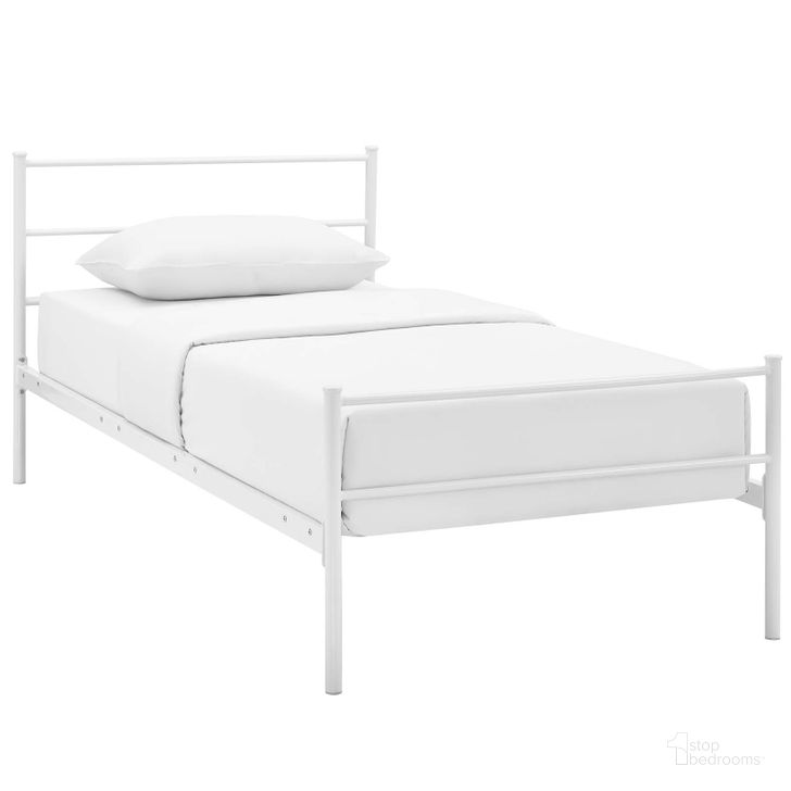 The appearance of Alina White Twin Platform Bed Frame designed by Modway in the modern / contemporary interior design. This white piece of furniture  was selected by 1StopBedrooms from Alina Collection to add a touch of cosiness and style into your home. Sku: MOD-5551-WHI-SET. Material: Steel. Product Type: Bed Frame. Image1