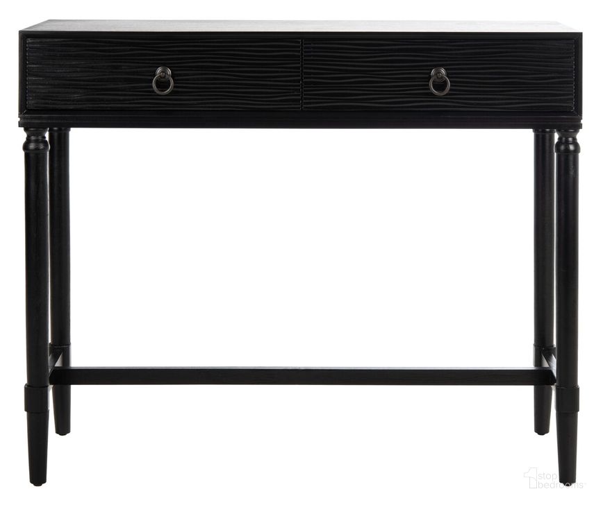 The appearance of Aliyah 2Drw Console Table in Black designed by Safavieh in the modern / contemporary interior design. This black piece of furniture  was selected by 1StopBedrooms from Aliyah Collection to add a touch of cosiness and style into your home. Sku: CNS5729A. Material: Wood. Product Type: Console Table. Image1