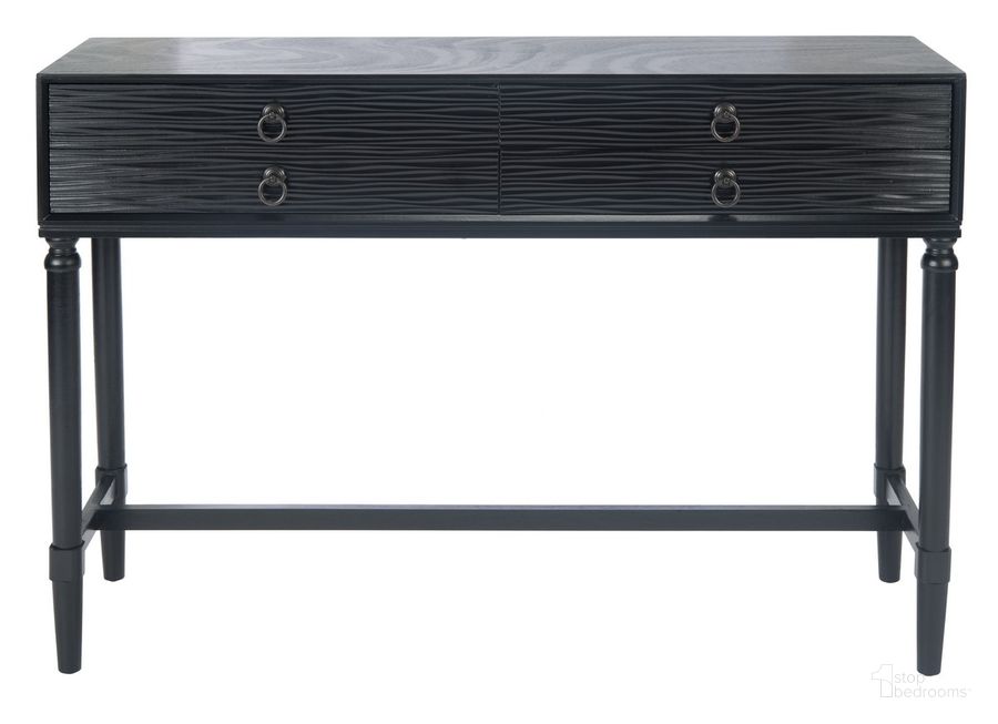 The appearance of Aliyah 4Drw Console Table in Black designed by Safavieh in the modern / contemporary interior design. This black piece of furniture  was selected by 1StopBedrooms from Aliyah Collection to add a touch of cosiness and style into your home. Sku: CNS5730A. Material: Wood. Product Type: Console Table. Image1