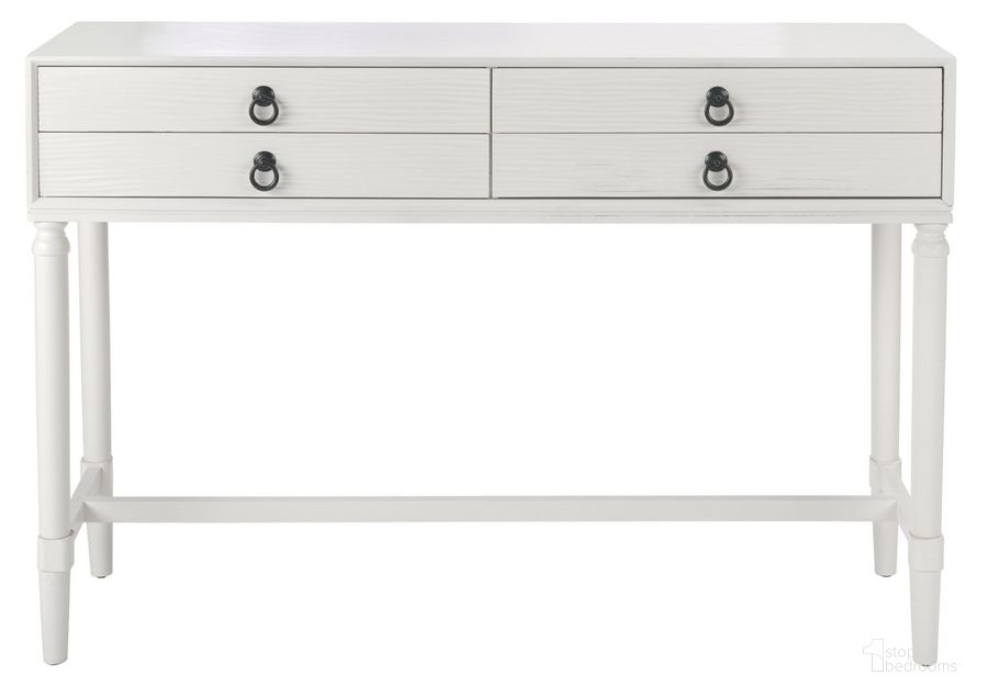 The appearance of Aliyah 4Drw Console Table in White designed by Safavieh in the modern / contemporary interior design. This white piece of furniture  was selected by 1StopBedrooms from Aliyah Collection to add a touch of cosiness and style into your home. Sku: CNS5730D. Material: Wood. Product Type: Console Table. Image1