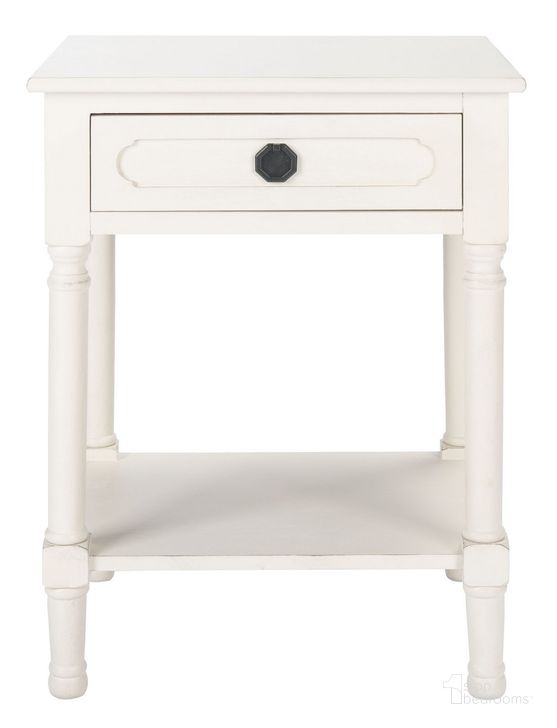 The appearance of Allura 1 Drawer Accent Table in Distressed White designed by Safavieh in the modern / contemporary interior design. This distressed white piece of furniture  was selected by 1StopBedrooms from Allura Collection to add a touch of cosiness and style into your home. Sku: ACC5718A. Material: Wood. Product Type: Accent Table. Image1