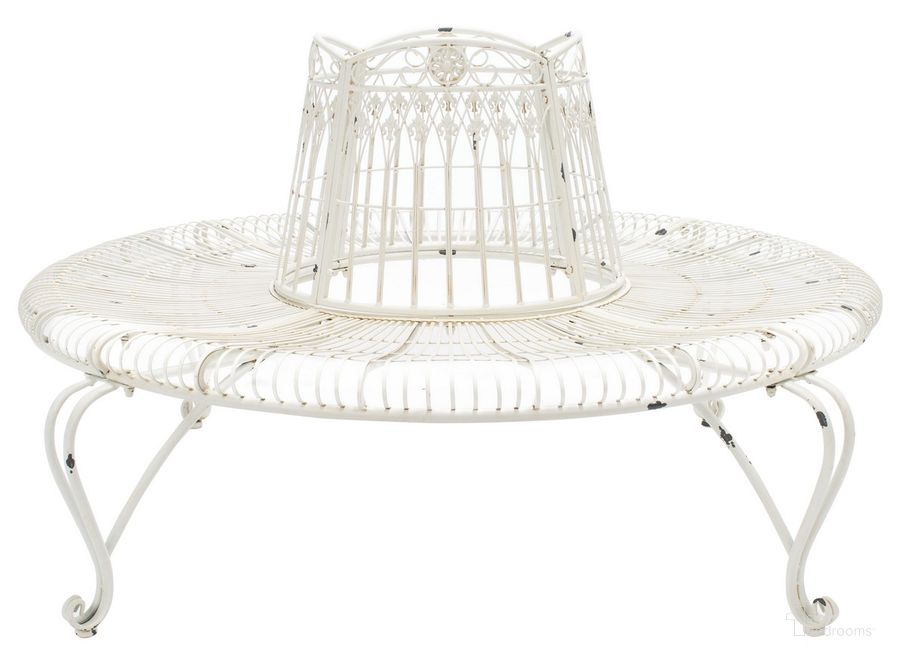The appearance of Ally Darling Wrought Iron 60.25 Inch with Outdoor Tree Bench in Antique White designed by Safavieh in the transitional interior design. This antique white piece of furniture  was selected by 1StopBedrooms from Ally Collection to add a touch of cosiness and style into your home. Sku: PAT5019B. Material: Metal. Product Type: Outdoor Bench. Image1