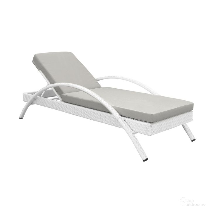 The appearance of Aloha Adjustable Patio Outdoor Chaise Lounge Chair In White Wicker and Gray Cushions designed by Armen Living in the modern / contemporary interior design. This gray piece of furniture  was selected by 1StopBedrooms from Aloha Collection to add a touch of cosiness and style into your home. Sku: LCAHLOWH. Material: Aluminum. Product Type: Outdoor Lounge Chair. Image1