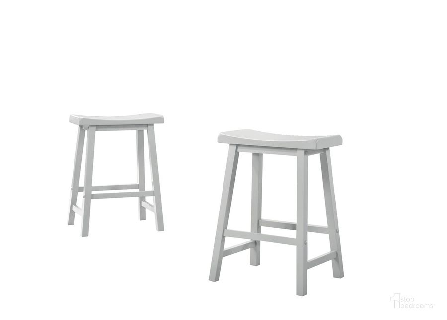 The appearance of Alonzo Backless Ergonomic Counter Height Stool Set of 2 In White designed by Lilola Home in the modern / contemporary interior design. This white piece of furniture  was selected by 1StopBedrooms from Alonzo Collection to add a touch of cosiness and style into your home. Sku: 30501-C. Material: Wood. Product Type: Barstool. Image1