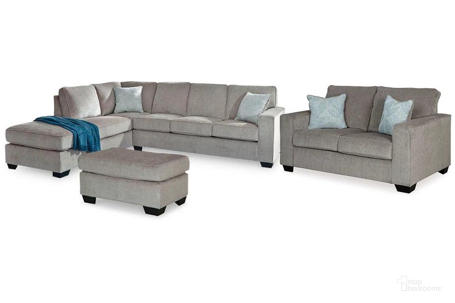 The appearance of Altari 2-Piece LAF Sectional with Chaise In Alloy designed by Signature Design by Ashley in the modern / contemporary interior design. This alloy piece of furniture  was selected by 1StopBedrooms from Altari Collection to add a touch of cosiness and style into your home. Sku: 8721416;8721467;8721435;8721414. Material: Fabric. Product Type: Sectional. Image1