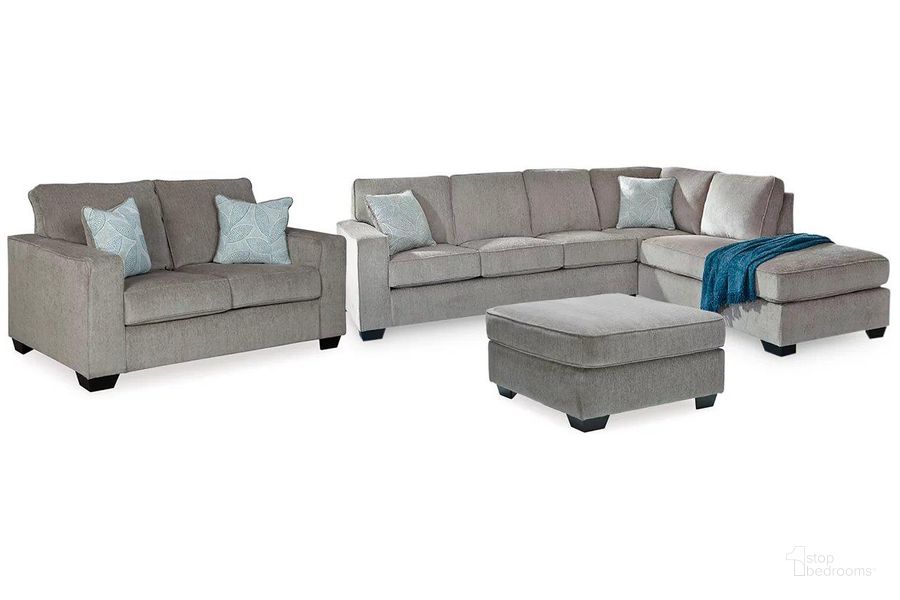 The appearance of Altari 2-Piece RAF Sleeper Sectional In Alloy designed by Signature Design by Ashley in the modern / contemporary interior design. This alloy piece of furniture  was selected by 1StopBedrooms from Altari Collection to add a touch of cosiness and style into your home. Sku: 8721410;8721417;8721435;8721408. Material: Fabric. Product Type: Sectional. Image1