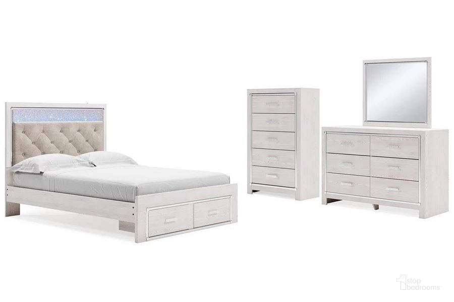 The appearance of Altyra Panel Storage Bedroom Set In White designed by Signature Design by Ashley in the modern / contemporary interior design. This white piece of furniture  was selected by 1StopBedrooms from Altyra Collection to add a touch of cosiness and style into your home. Sku: B2640-54S;B2640-57;B2640-96;B2640-92. Material: Wood. Product Type: Bedroom Set. Bed Size: Queen. Image1