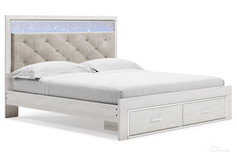 The appearance of Altyra Queen Upholstered Storage Bed In White designed by Signature Design by Ashley in the modern / contemporary interior design. This white piece of furniture  was selected by 1StopBedrooms from Altyra Collection to add a touch of cosiness and style into your home. Sku: B2640-54S;B2640-57;B2640-96. Bed Type: Storage Bed. Material: Wood. Product Type: Storage Bed. Bed Size: Queen. Image1