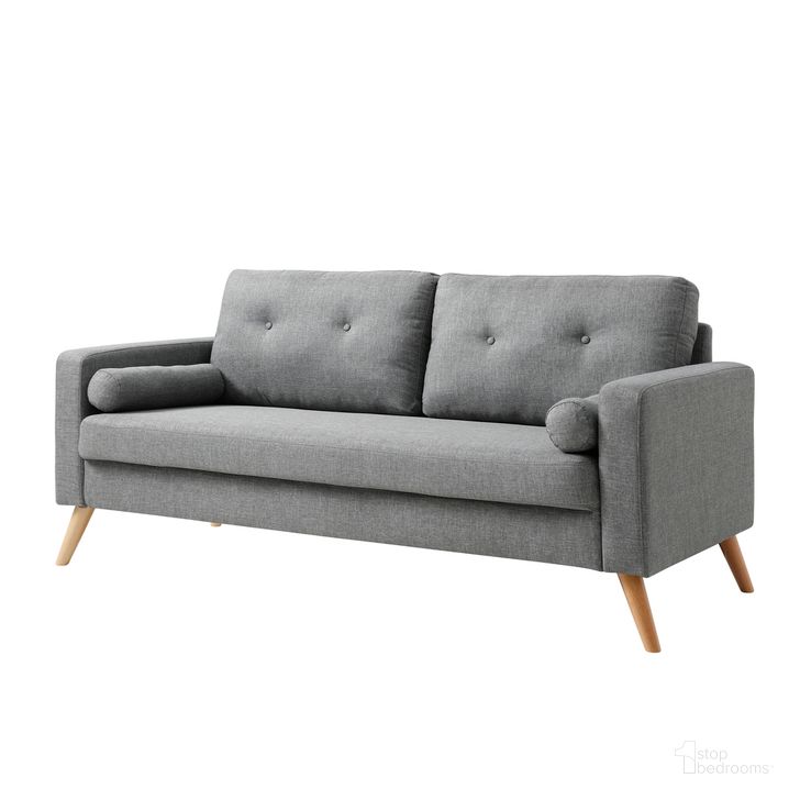 The appearance of Alvin Button Tufted Polyester Sofa with Accent Pillows In Dark Grey designed by AC Pacific in the modern / contemporary interior design. This dark grey piece of furniture  was selected by 1StopBedrooms from Alvin Collection to add a touch of cosiness and style into your home. Sku: ALVIN-D.GREY-SOFA. Material: Polyester. Product Type: Sofa. Image1