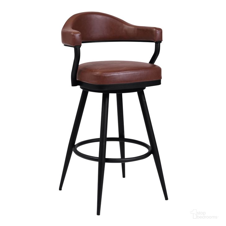 The appearance of Amador 26 Inch Counter Height Barstool In A Black Powder Coated Finish and Vintage Coffee Faux Leather designed by Armen Living in the modern / contemporary interior design. This vintage coffee piece of furniture  was selected by 1StopBedrooms from Amador Collection to add a touch of cosiness and style into your home. Sku: 721535746989. Product Type: Barstool. Material: Iron. Image1