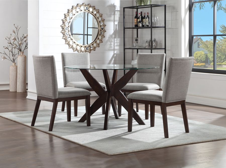 The appearance of Amalie 5Pc Dining Set In Brown With Beige Chairs designed by Steve Silver in the modern / contemporary interior design. This brown piece of furniture  was selected by 1StopBedrooms from Amalie Collection to add a touch of cosiness and style into your home. Sku: AL4848TT;AL4848TB;AL4848SB;AL4848SB;AL4848SB;AL4848SB. Product Type: Dining Room Set. Material: MDF. Image1