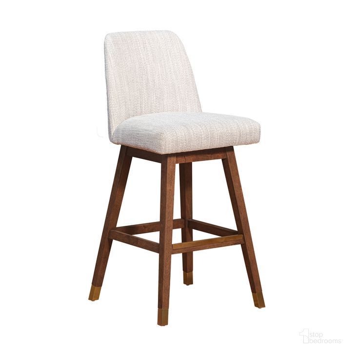 The appearance of Amalie Swivel Bar Stool In Brown Oak Wood Finish with Beige Fabric designed by Armen Living in the modern / contemporary interior design. This beige piece of furniture  was selected by 1StopBedrooms from Amalie Collection to add a touch of cosiness and style into your home. Sku: 840254332089. Material: Wood. Product Type: Barstool. Image1