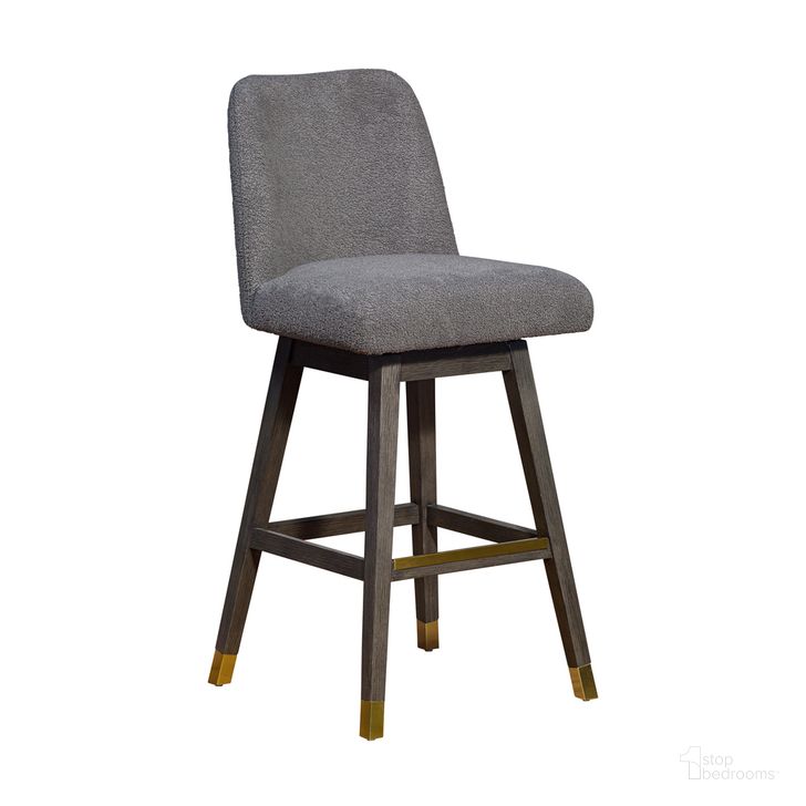 The appearance of Amalie Swivel Bar Stool In Gray Oak Wood Finish with Gray Boucle Fabric designed by Armen Living in the modern / contemporary interior design. This gray piece of furniture  was selected by 1StopBedrooms from Amalie Collection to add a touch of cosiness and style into your home. Sku: 840254332027. Material: Wood. Product Type: Barstool. Image1