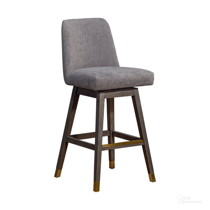 The appearance of Amalie Swivel Bar Stool In Gray Oak Wood Finish with Mocha Fabric designed by Armen Living in the modern / contemporary interior design. This mocha piece of furniture  was selected by 1StopBedrooms from Amalie Collection to add a touch of cosiness and style into your home. Sku: 840254332065. Material: Wood. Product Type: Barstool. Image1