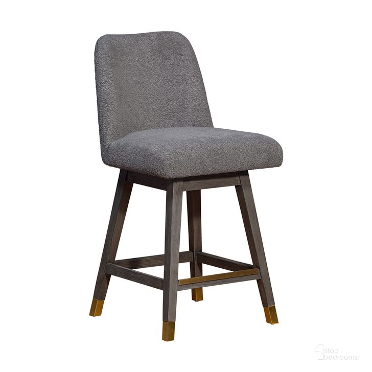 The appearance of Amalie Swivel Counter Stool In Gray Oak Wood Finish with Gray Boucle Fabric designed by Armen Living in the modern / contemporary interior design. This gray piece of furniture  was selected by 1StopBedrooms from Amalie Collection to add a touch of cosiness and style into your home. Sku: 840254332010. Material: Wood. Product Type: Barstool. Image1