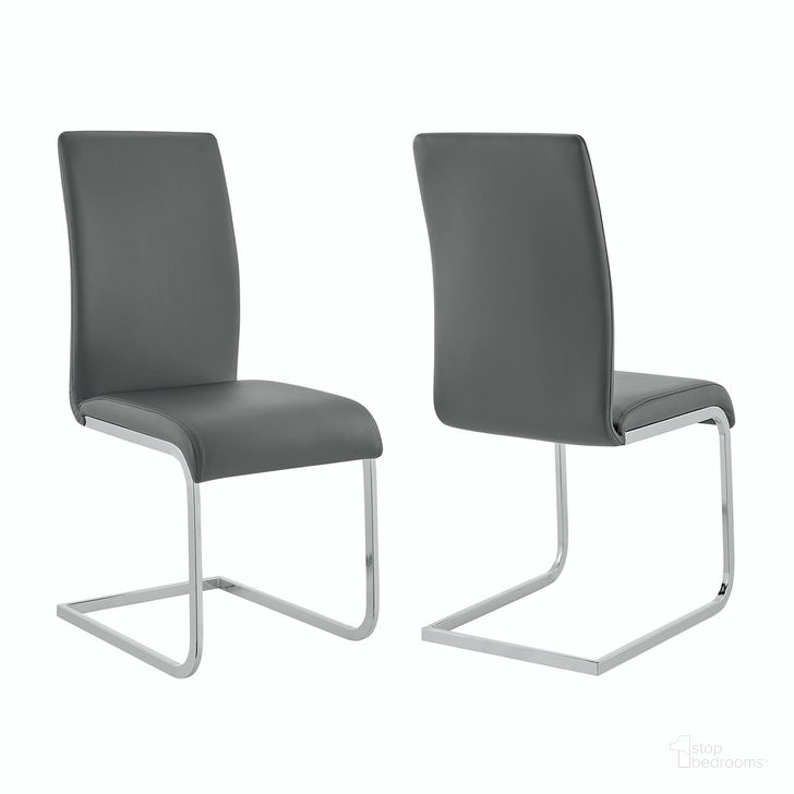 The appearance of Amanda Contemporary Side Chair Set of 2 In Gray Faux Leather and Chrome Finish designed by Armen Living in the modern / contemporary interior design. This gray piece of furniture  was selected by 1StopBedrooms from Amanda Collection to add a touch of cosiness and style into your home. Sku: LCAMSIGR. Product Type: Dining Chair. Material: Chrome. Image1