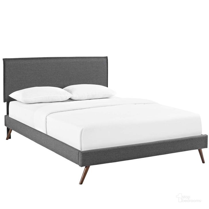The appearance of Amaris Gray Queen Fabric Platform Bed with Round Splayed Legs designed by Modway in the modern / contemporary interior design. This gray piece of furniture  was selected by 1StopBedrooms from Amaris Collection to add a touch of cosiness and style into your home. Sku: MOD-5904-GRY. Bed Type: Platform Bed. Material: Wood. Product Type: Platform Bed. Bed Size: Queen. Image1
