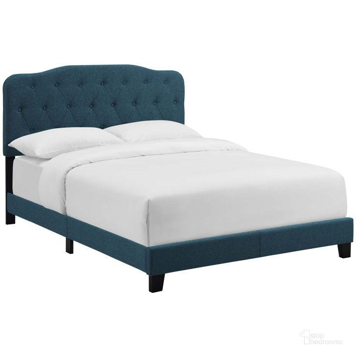 The appearance of Amelia Azure Full Upholstered Fabric Bed designed by Modway in the modern / contemporary interior design. This azure piece of furniture  was selected by 1StopBedrooms from Amelia Collection to add a touch of cosiness and style into your home. Sku: MOD-5839-AZU. Bed Type: Panel Bed. Product Type: Panel Bed. Bed Size: Full. Material: Rubberwood. Image1