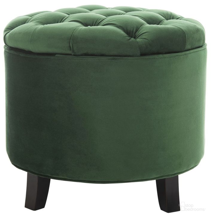 The appearance of Amelia Emerald and Espresso Tufted Storage Ottoman designed by Safavieh in the transitional interior design. This emerald piece of furniture  was selected by 1StopBedrooms from Amelia Collection to add a touch of cosiness and style into your home. Sku: HUD8220P. Material: Wood. Product Type: Ottoman. Image1