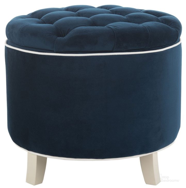 The appearance of Amelia Navy and Eggshell Storage Ottoman designed by Safavieh in the transitional interior design. This navy piece of furniture  was selected by 1StopBedrooms from Amelia Collection to add a touch of cosiness and style into your home. Sku: HUD8220N. Material: Wood. Product Type: Ottoman. Image1