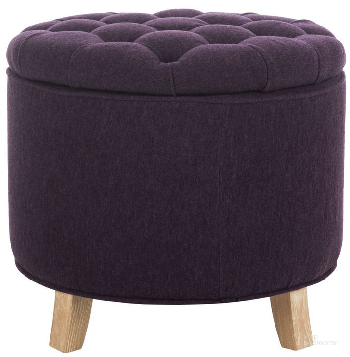 The appearance of Amelia Plum and Pickled Oak Storage Ottoman designed by Safavieh in the transitional interior design. This plum piece of furniture  was selected by 1StopBedrooms from Amelia Collection to add a touch of cosiness and style into your home. Sku: HUD8220T. Material: Wood. Product Type: Ottoman. Image1