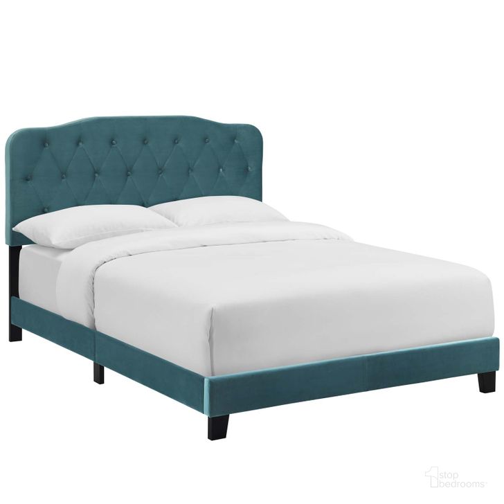 The appearance of Amelia Sea Blue Full Performance Velvet Bed designed by Modway in the modern / contemporary interior design. This sea blue piece of furniture  was selected by 1StopBedrooms from Amelia Collection to add a touch of cosiness and style into your home. Sku: MOD-5863-SEA. Bed Type: Panel Bed. Product Type: Panel Bed. Bed Size: Full. Material: Rubberwood. Image1