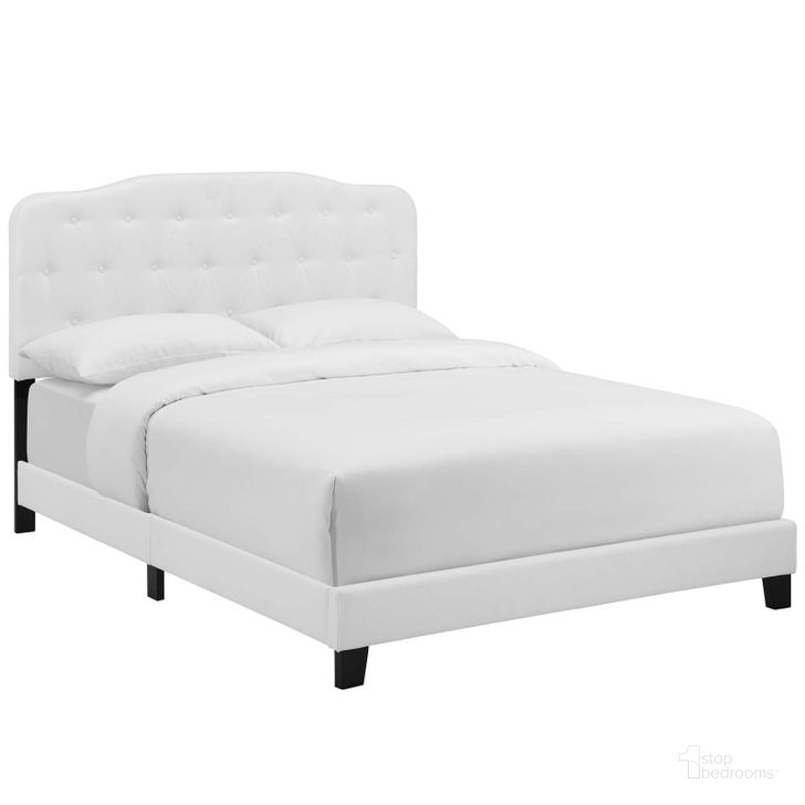 The appearance of Amelia White Full Upholstered Fabric Bed designed by Modway in the modern / contemporary interior design. This white piece of furniture  was selected by 1StopBedrooms from Amelia Collection to add a touch of cosiness and style into your home. Sku: MOD-5839-WHI. Bed Type: Panel Bed. Product Type: Panel Bed. Bed Size: Full. Material: Rubberwood. Image1