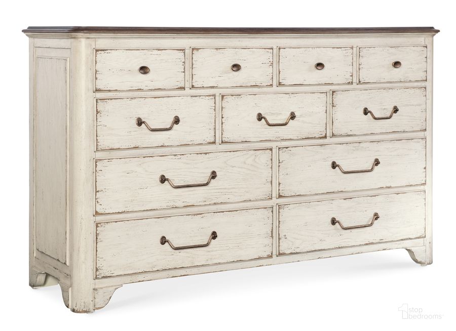 The appearance of Americana Dresser In White designed by Hooker in the transitional interior design. This white piece of furniture  was selected by 1StopBedrooms from Americana Collection to add a touch of cosiness and style into your home. Sku: 7050-90001-02. Product Type: Dresser. Material: Wood Veneer. Image1