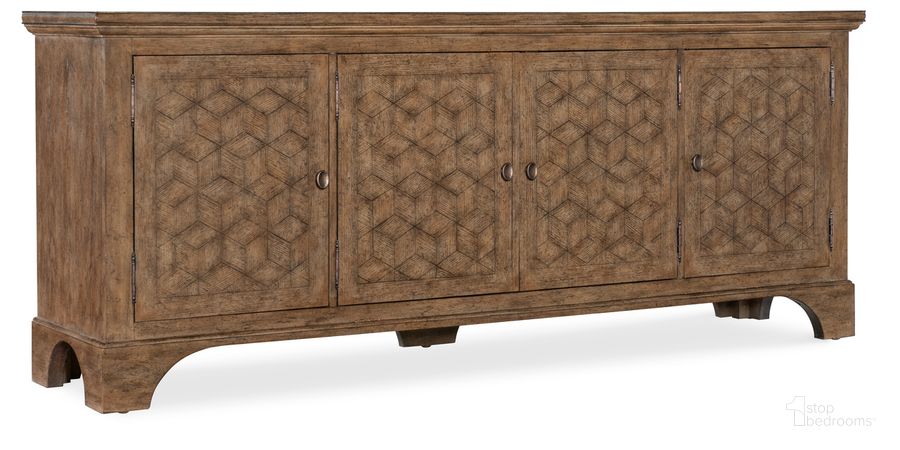 The appearance of Americana Entertainment Credenza In Brown designed by Hooker in the transitional interior design. This brown piece of furniture  was selected by 1StopBedrooms from Americana Collection to add a touch of cosiness and style into your home. Sku: 7050-55498-85. Product Type: Credenza. Material: Wood Veneer. Image1