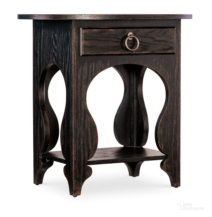 The appearance of Americana One-Drawer Oval Nightstand In Black designed by Hooker in the transitional interior design. This black piece of furniture  was selected by 1StopBedrooms from Americana Collection to add a touch of cosiness and style into your home. Sku: 7050-90115-89. Product Type: Nightstand. Material: Wood Veneer. Image1