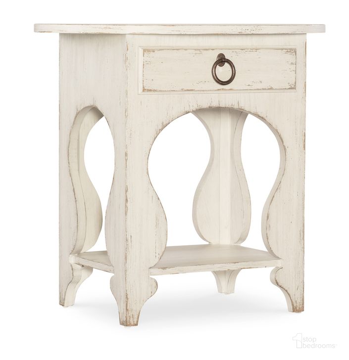 The appearance of Americana One-Drawer Oval Nightstand In White designed by Hooker in the transitional interior design. This white piece of furniture  was selected by 1StopBedrooms from Americana Collection to add a touch of cosiness and style into your home. Sku: 7050-90115-02. Product Type: Nightstand. Material: Wood Veneer. Image1