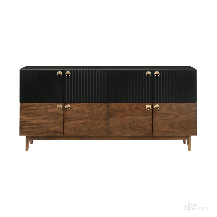 The appearance of Amigo Black Veneer and Walnut Wood Buffet designed by Armen Living in the modern / contemporary interior design. This walnut and black piece of furniture  was selected by 1StopBedrooms from Amigo Collection to add a touch of cosiness and style into your home. Sku: LCAGBUWA. Product Type: Buffet. Material: MDF. Image1