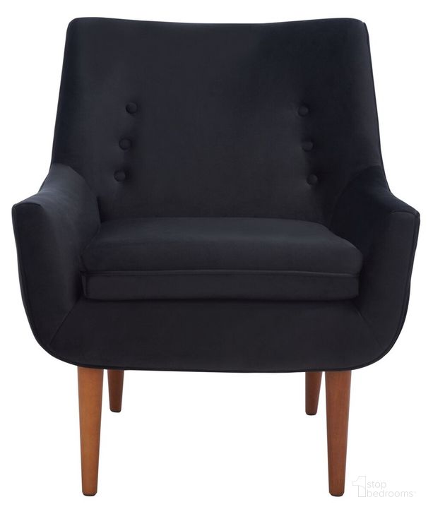 The appearance of Amina Accent Chair in Black designed by Safavieh in the modern / contemporary interior design. This black piece of furniture  was selected by 1StopBedrooms from Amina Collection to add a touch of cosiness and style into your home. Sku: ACH1303C. Material: Wood. Product Type: Accent Chair. Image1