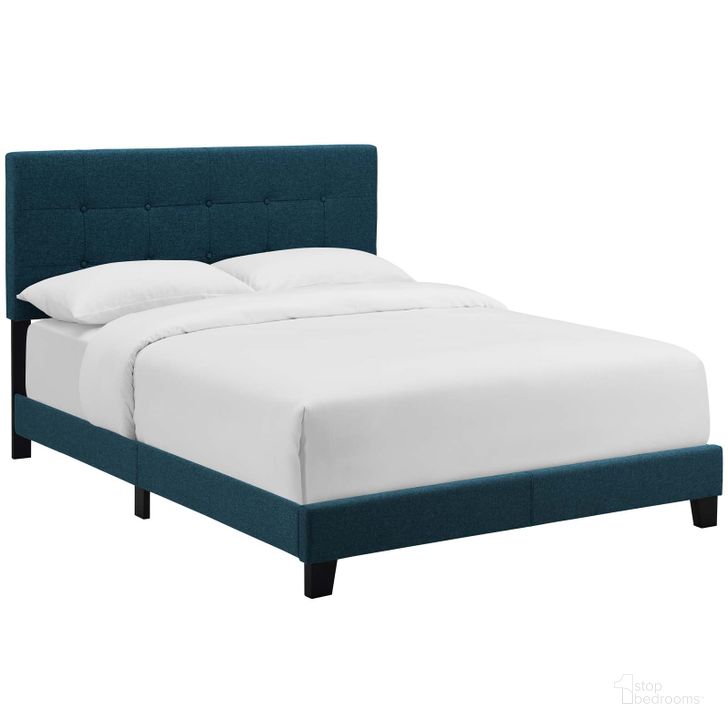 The appearance of Amira Azure Full Upholstered Fabric Bed designed by Modway in the modern / contemporary interior design. This azure piece of furniture  was selected by 1StopBedrooms from Amira Collection to add a touch of cosiness and style into your home. Sku: MOD-6000-AZU. Bed Type: Panel Bed. Product Type: Panel Bed. Bed Size: Full. Material: Rubberwood. Image1