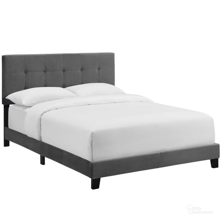 The appearance of Amira Gray Twin Performance Velvet Bed designed by Modway in the modern / contemporary interior design. This gray piece of furniture  was selected by 1StopBedrooms from Amira Collection to add a touch of cosiness and style into your home. Sku: MOD-5851-GRY. Bed Type: Panel Bed. Product Type: Panel Bed. Bed Size: Twin. Material: Rubberwood. Image1