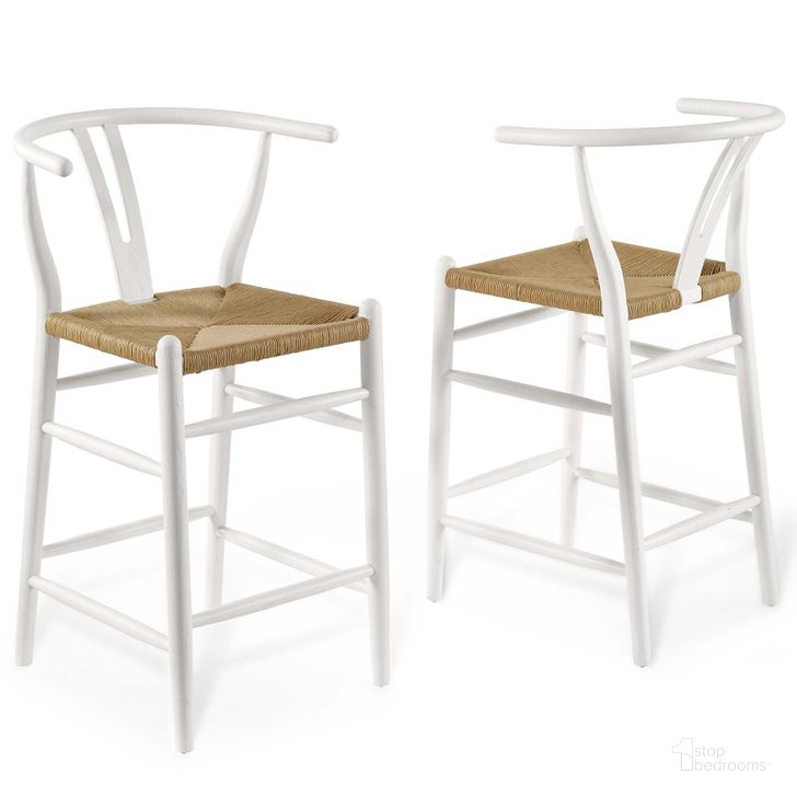 The appearance of Amish White Wood Counter Stool Set of 2 designed by Modway in the modern / contemporary interior design. This white piece of furniture  was selected by 1StopBedrooms from Amish Collection to add a touch of cosiness and style into your home. Sku: EEI-4165-WHI. Material: Wood. Product Type: Barstool. Image1