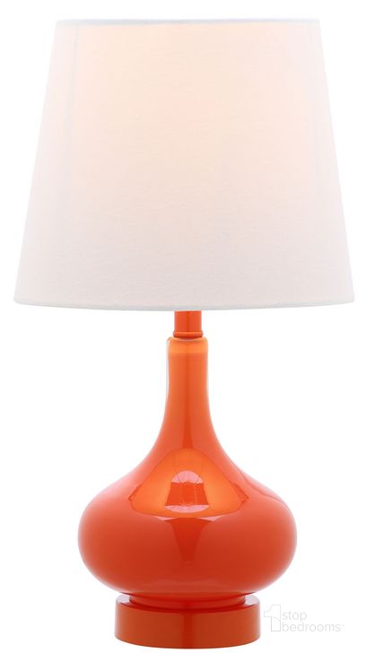 The appearance of Amy Mini Table Lamp in Orange designed by Safavieh in the modern / contemporary interior design. This orange piece of furniture  was selected by 1StopBedrooms from Amy Collection to add a touch of cosiness and style into your home. Sku: KID4087D. Material: Glass. Product Type: Table Lamp. Image1
