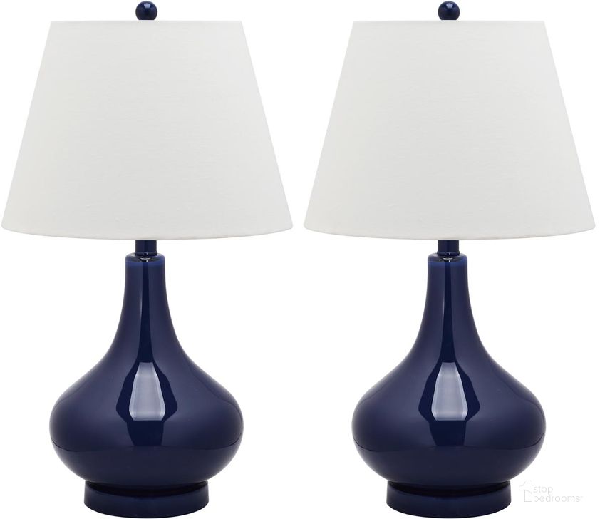 The appearance of Amy Navy and Off-White 24 Inch Gourd Glass Lamp Set of 2 designed by Safavieh in the modern / contemporary interior design. This navy piece of furniture  was selected by 1StopBedrooms from Amy Collection to add a touch of cosiness and style into your home. Sku: LIT4087B-SET2. Product Type: Table Lamp. Image1