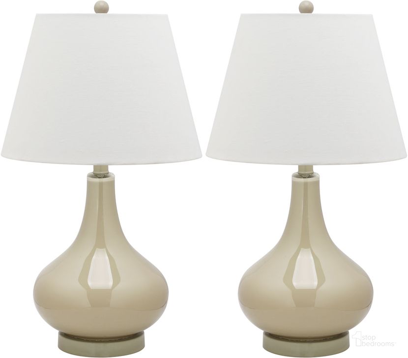 The appearance of Amy Taupe and Off-White 24 Inch Gourd Glass Lamp Set of 2 designed by Safavieh in the modern / contemporary interior design. This taupe piece of furniture  was selected by 1StopBedrooms from Amy Collection to add a touch of cosiness and style into your home. Sku: LIT4087L-SET2. Product Type: Table Lamp. Image1