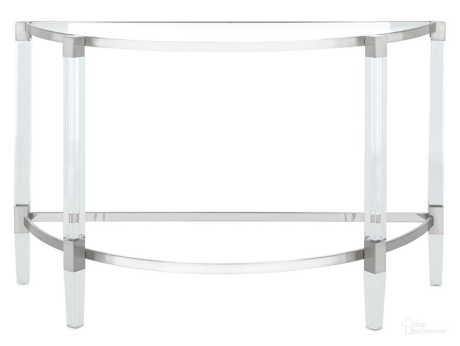 The appearance of Anabelle Acrylic Console Table In Silver designed by Safavieh Couture in the modern / contemporary interior design. This silver piece of furniture  was selected by 1StopBedrooms from Anabelle Collection to add a touch of cosiness and style into your home. Sku: SFV2535B. Material: Metal. Product Type: Console Table. Image1