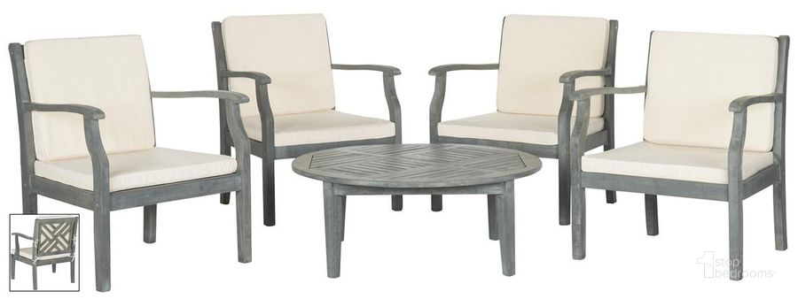 The appearance of Anaheim 5 Pc Coffee Set designed by Safavieh in the modern / contemporary interior design. This grey and beige piece of furniture  was selected by 1StopBedrooms from Anaheim Collection to add a touch of cosiness and style into your home. Sku: PAT6718B. Material: Steel. Product Type: Outdoor Conversation Set. Image1