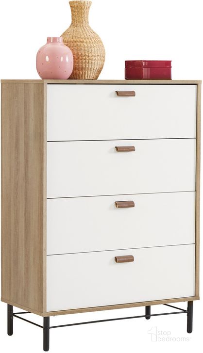 The appearance of Anda Norr 4-Drawer Chest In Sky Oak designed by Sauder in the transitional interior design. This sky oak piece of furniture  was selected by 1StopBedrooms from Anda Norr Collection to add a touch of cosiness and style into your home. Sku: 429473. Product Type: Chest. Material: Engineered Wood. Image1