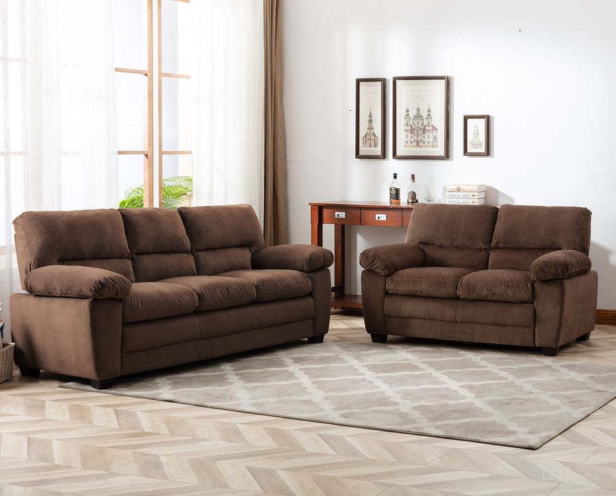 The appearance of Andres Contemporary Plush Velvet-Like Upholstered Living Room Set In Brown designed by AC Pacific in the modern / contemporary interior design. This brown piece of furniture  was selected by 1StopBedrooms from Andres Collection to add a touch of cosiness and style into your home. Sku: ANDRES-BROWN-SOFA;ANDRES-BROWN-LOVE. Material: Polyester. Product Type: Living Room Set. Image1