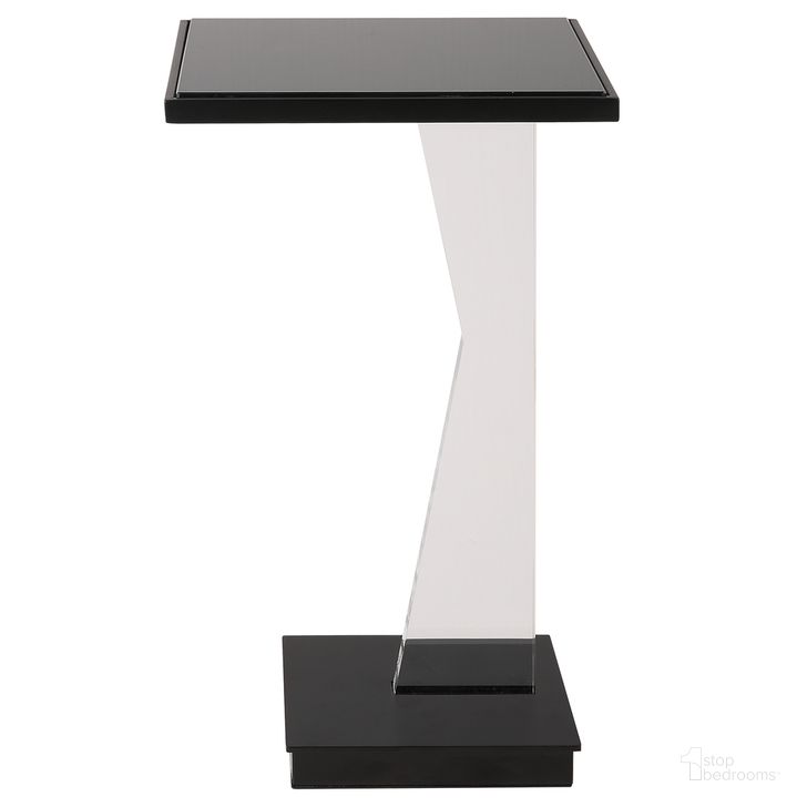 The appearance of Angle Accent Table In Clear and Black designed by Uttermost in the  interior design. This black piece of furniture  was selected by 1StopBedrooms from Angle Collection to add a touch of cosiness and style into your home. Sku: 22914. Material: Metal. Product Type: Accent Table. Image1