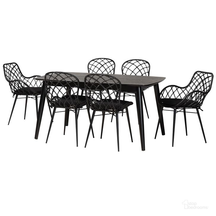 The appearance of Aniceta Wood and Rattan 7 Piece Dining Set In Black designed by Baxton Studio in the bohemian interior design. This black piece of furniture  was selected by 1StopBedrooms from Aniceta Collection to add a touch of cosiness and style into your home. Sku: KYG013C-Black-7PC Dining Set. Material: Natural Rattan. Product Type: Dining Room Set. Image1