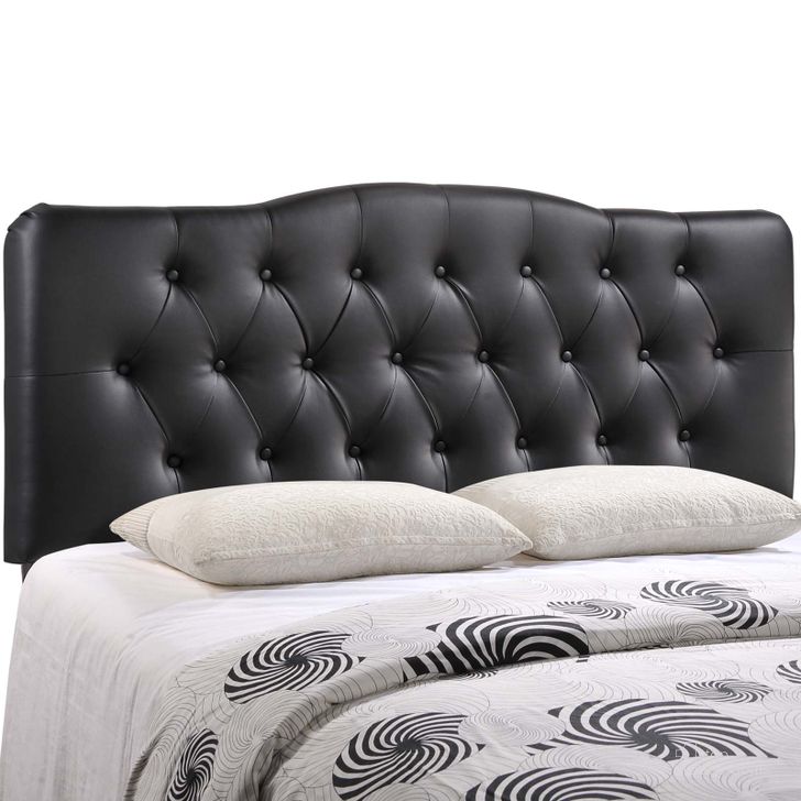 The appearance of Annabel Black Queen Upholstered Vinyl Headboard designed by Modway in the modern / contemporary interior design. This black piece of furniture  was selected by 1StopBedrooms from Annabel Collection to add a touch of cosiness and style into your home. Sku: MOD-5155-BLK. Product Type: Headboard. Bed Size: Queen. Material: MDF. Image1