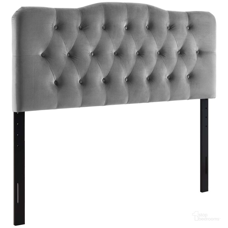 The appearance of Annabel Gray King Diamond Tufted Performance Velvet Headboard MOD-6127-GRY designed by Modway in the modern / contemporary interior design. This gray velvet piece of furniture  was selected by 1StopBedrooms from Annabel Collection to add a touch of cosiness and style into your home. Sku: MOD-6127-GRY. Product Type: Headboard. Bed Size: King. Material: Plywood. Image1